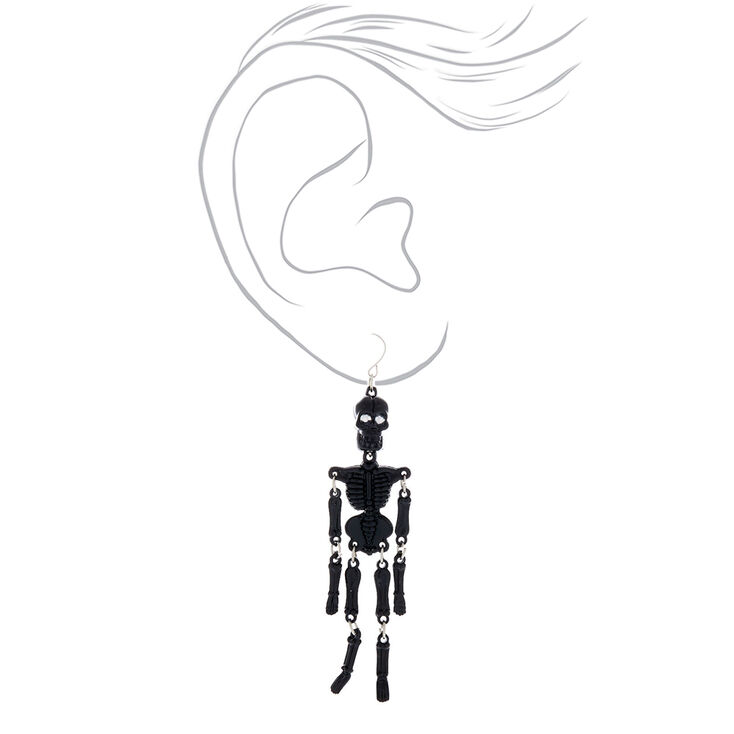 4&quot; Dangling Skeleton Drop Earrings - Black,