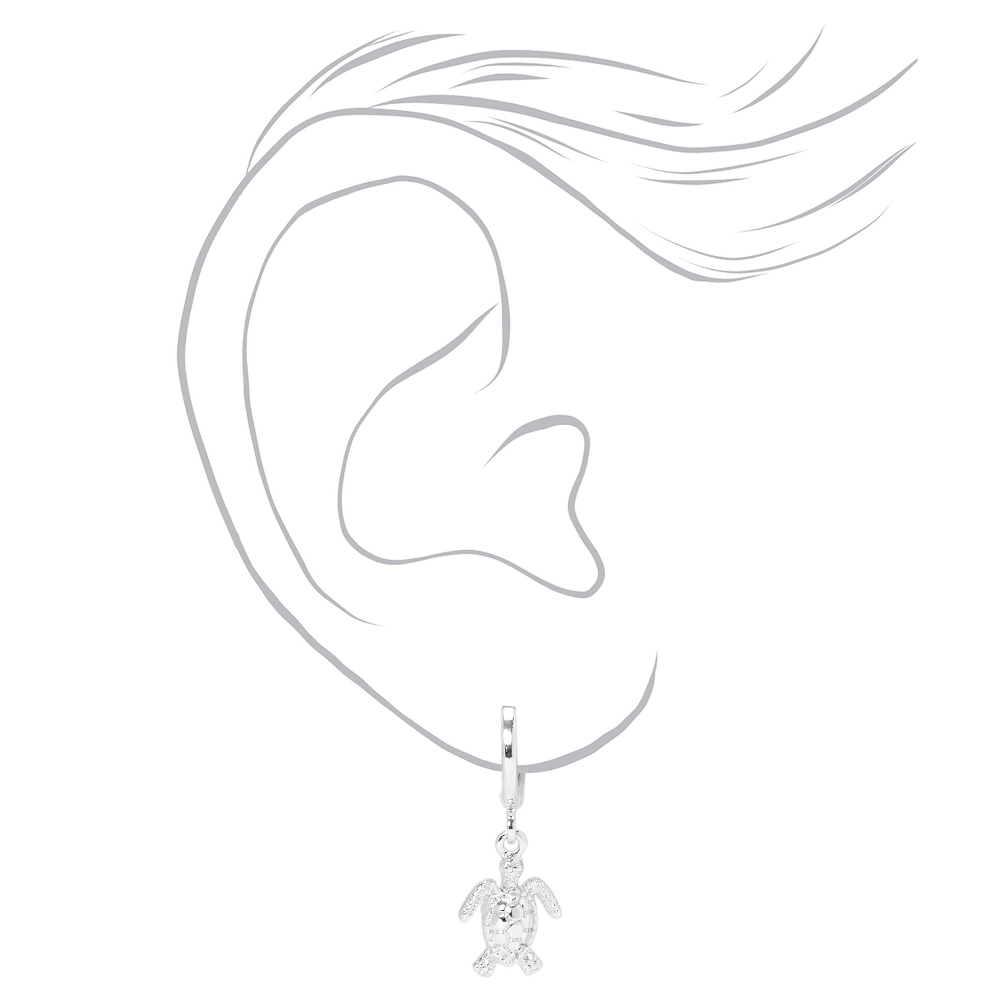 Silver 10MM Sea Turtle Huggie Hoop Earrings,