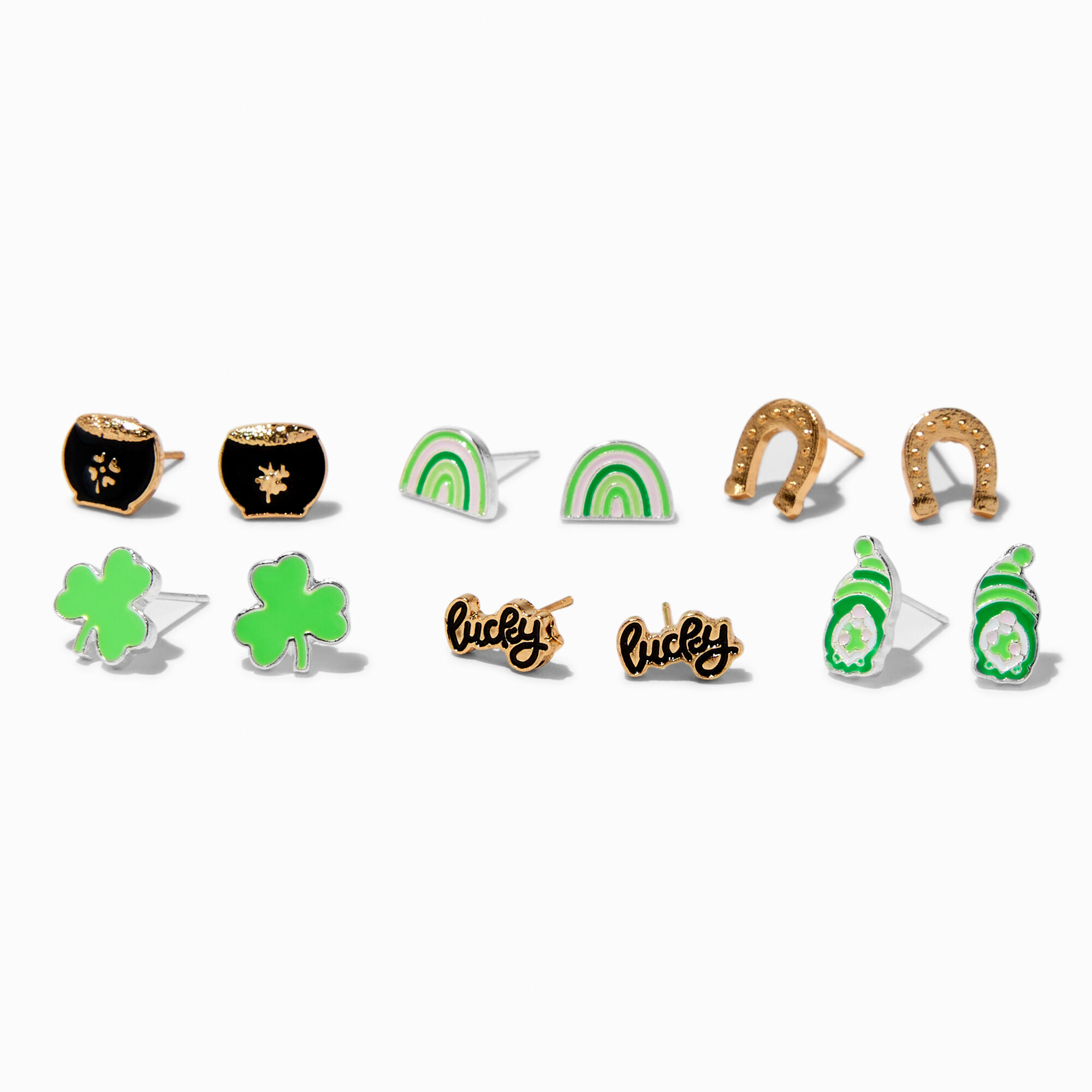 St. Patrick's Day Enameled Icons Stud Earrings - 6 Pack,