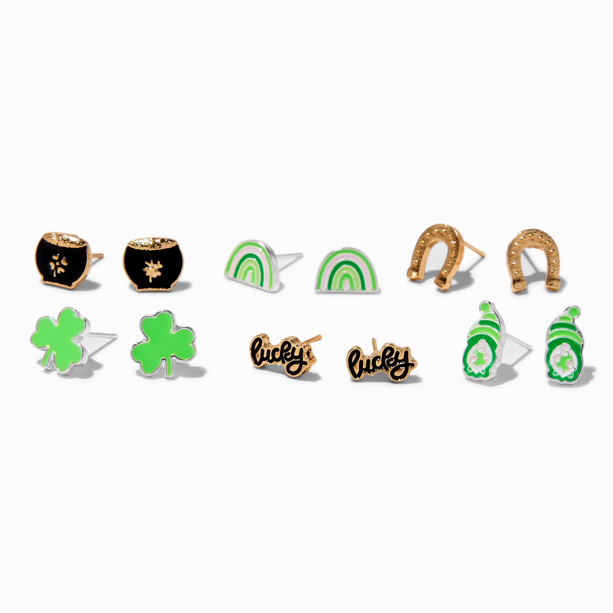 View Claires St Patricks Day Enameled Icons Stud Earrings 6 Pack Gold information