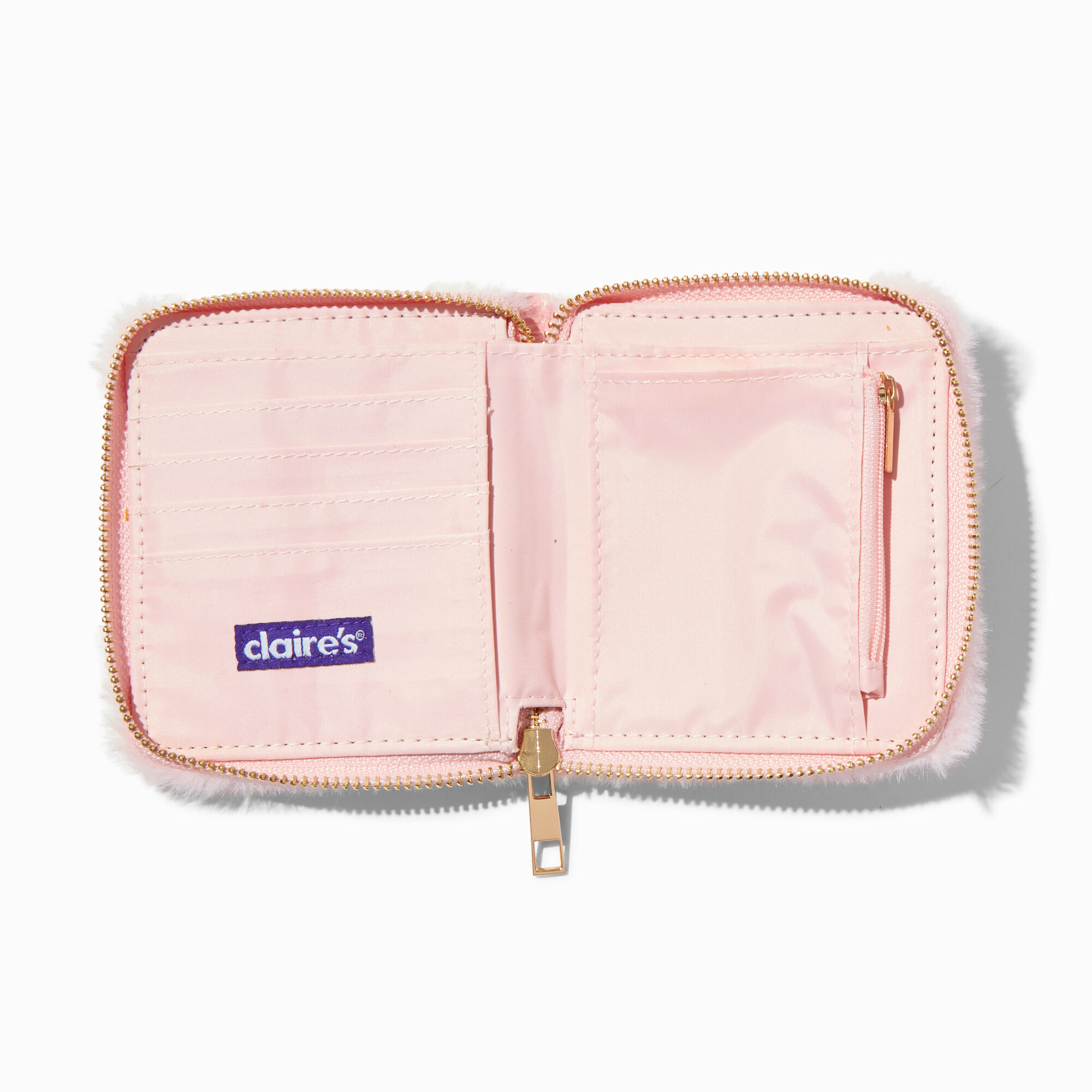 Claire s Blush Furry Zip Around Wallet Pink