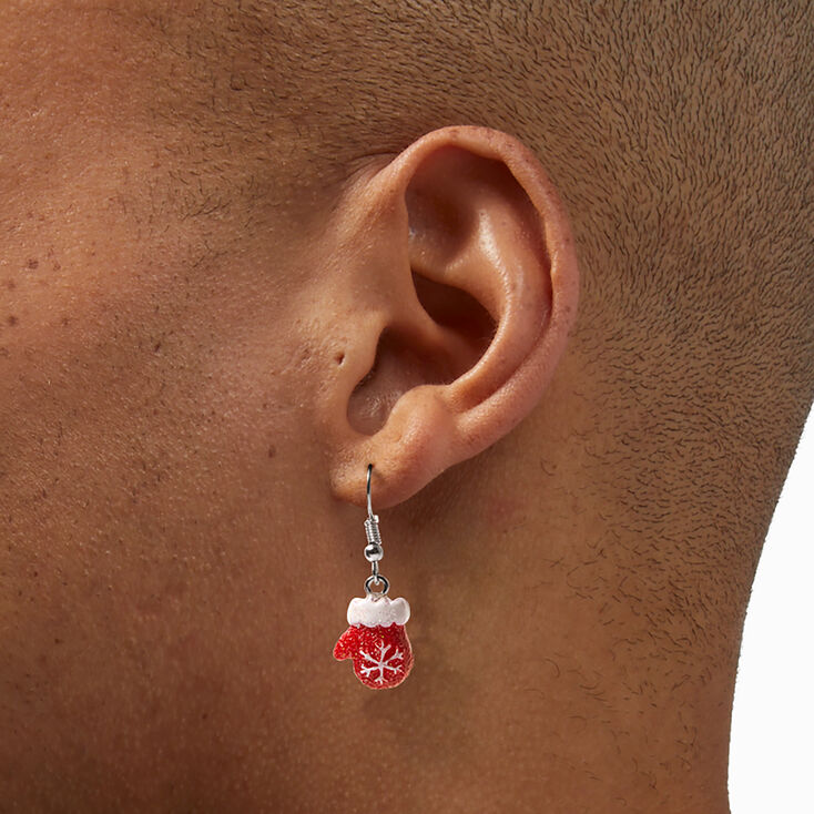 Glitter Snowflake Mittens Drop Earrings,