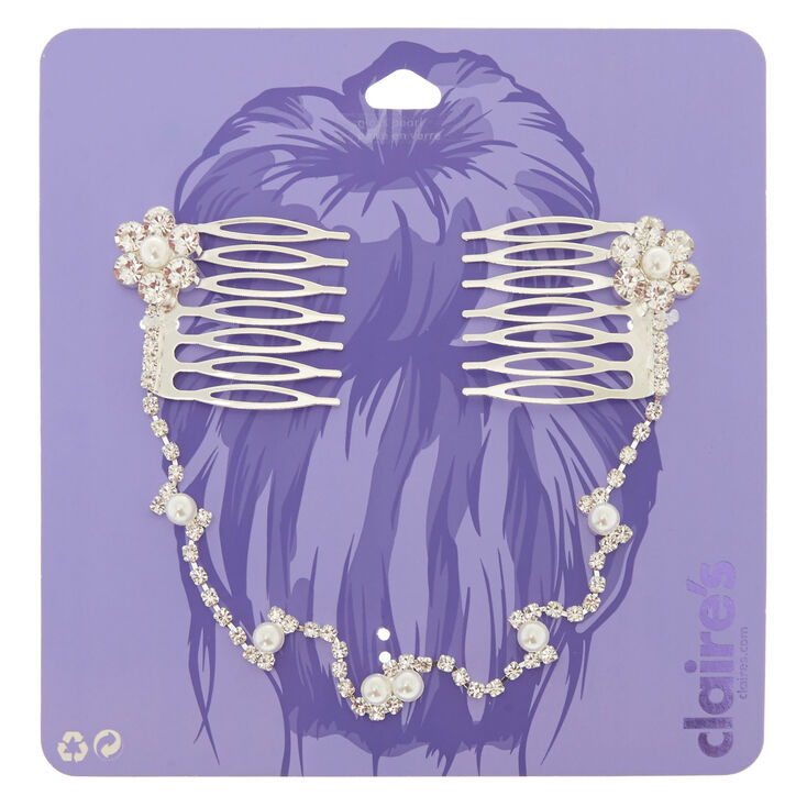 Silver Pearl &amp; Rhinestone Flower Hair Swag,
