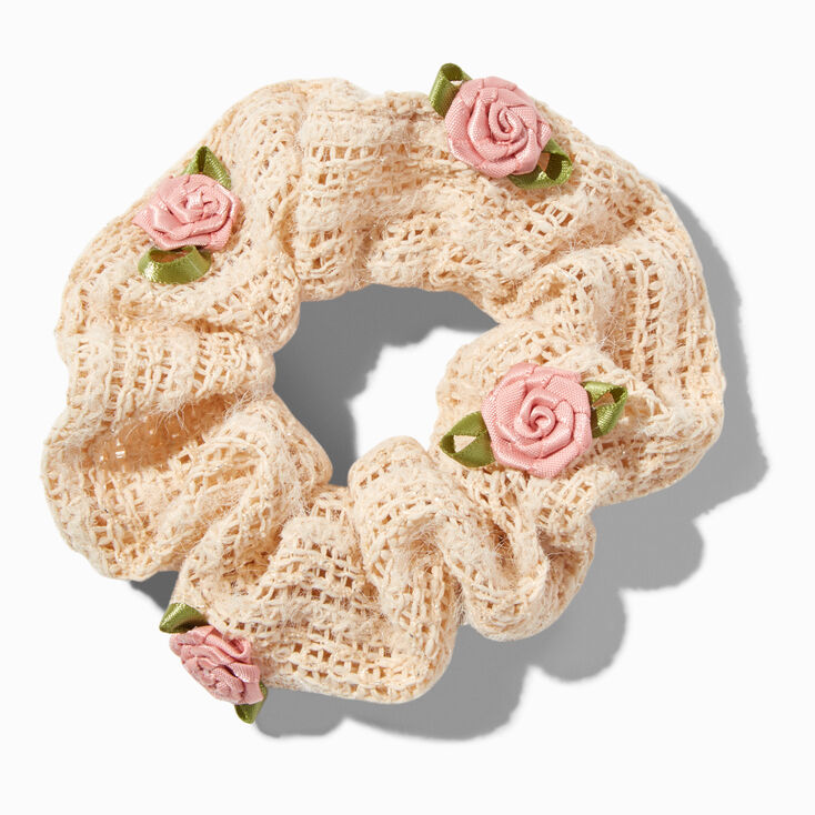 Ivory Rosette Crochet Hair Scrunchie,