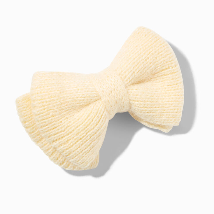 Ivory Knit Hair Bow Clip,