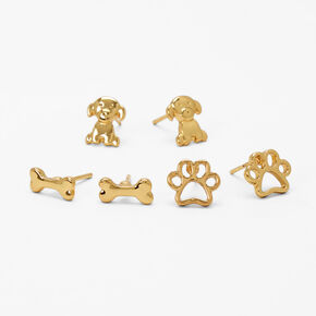 18ct Gold Plated Dog Park Stud Earrings &#40;3 Pack&#41;,