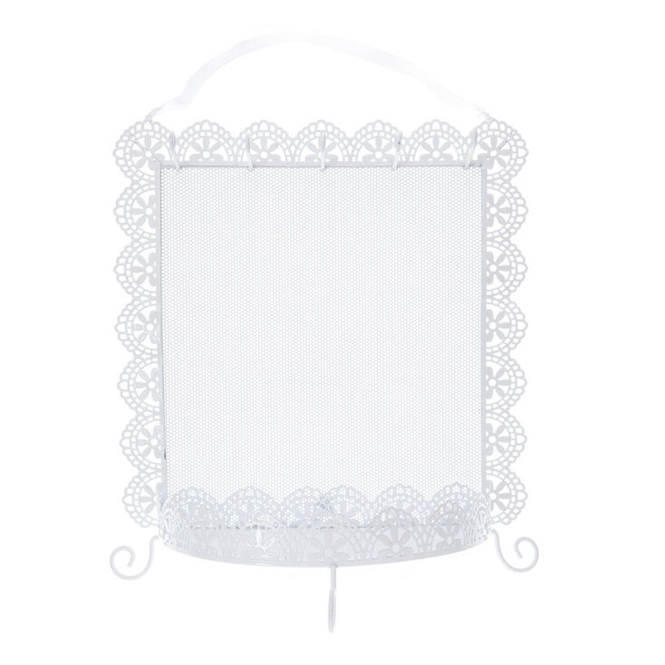Porte-bijoux &agrave; fils m&eacute;talliques motif floral blanc &agrave; suspendre,