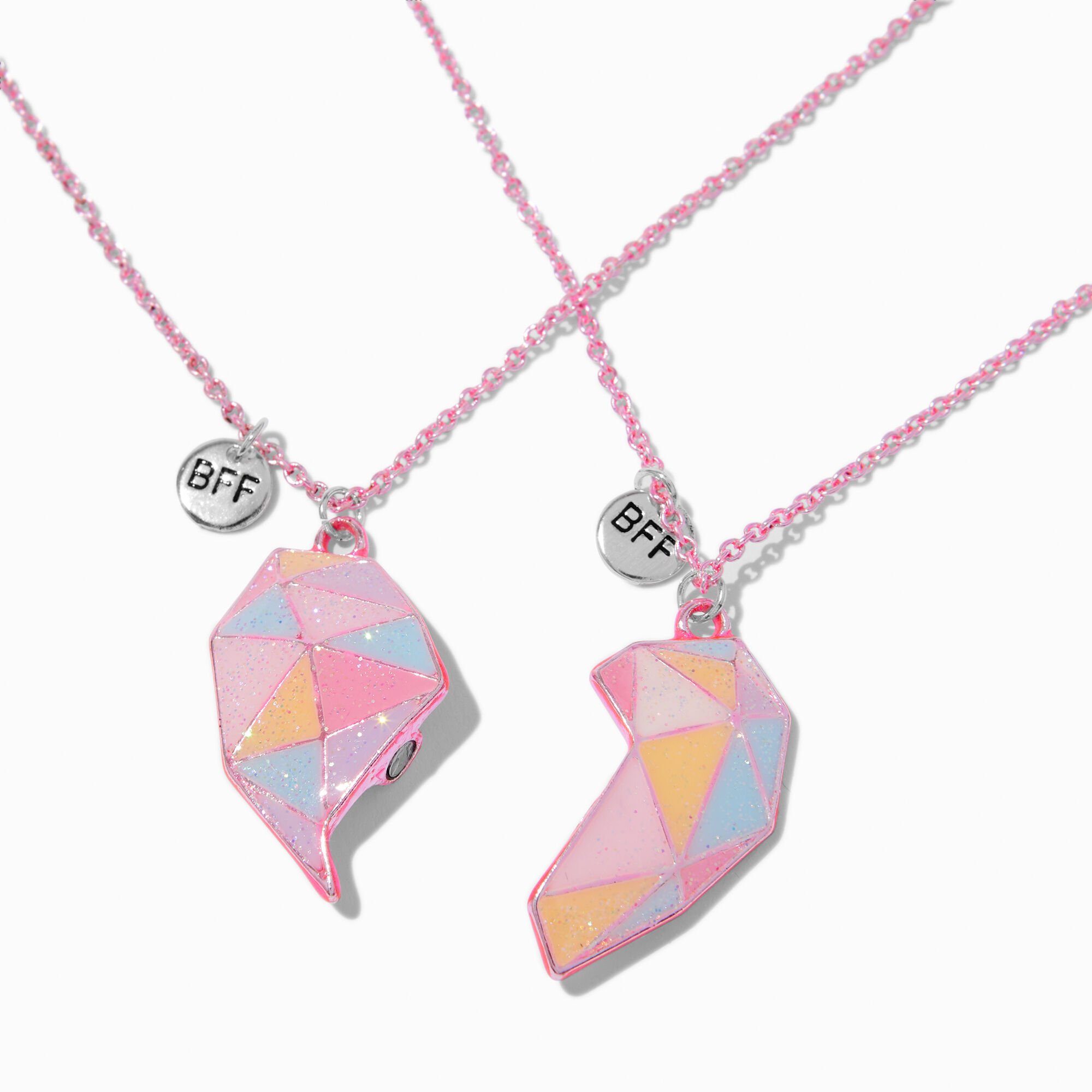 Best Friends Geometric Pink Pastel Split Heart Pendant Necklaces - 2 Pack,