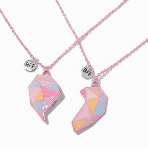 Best Friends Geometric Pink Pastel Split Heart Pendant Necklaces - 2 Pack,