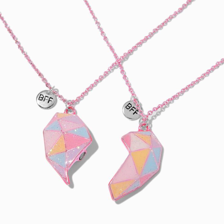 Best Friends Geometric Pink Pastel Split Heart Pendant Necklaces - 2 Pack,
