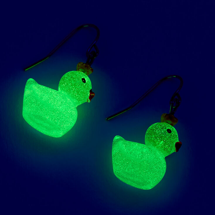Glow in the Dark Princess Rubber Duck Drop Earrings,