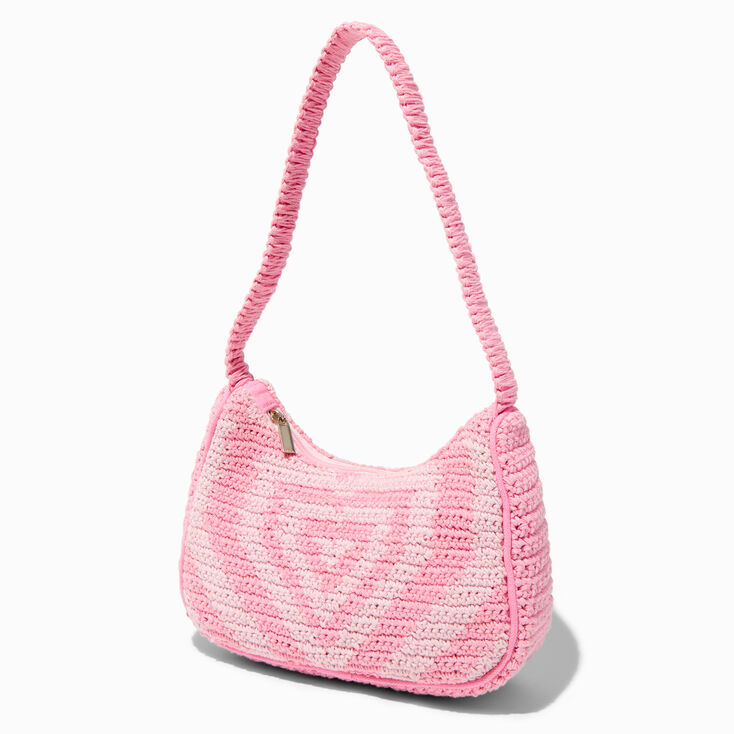 Pink Crochet Heart Shield Shoulder Handbag | Claire's