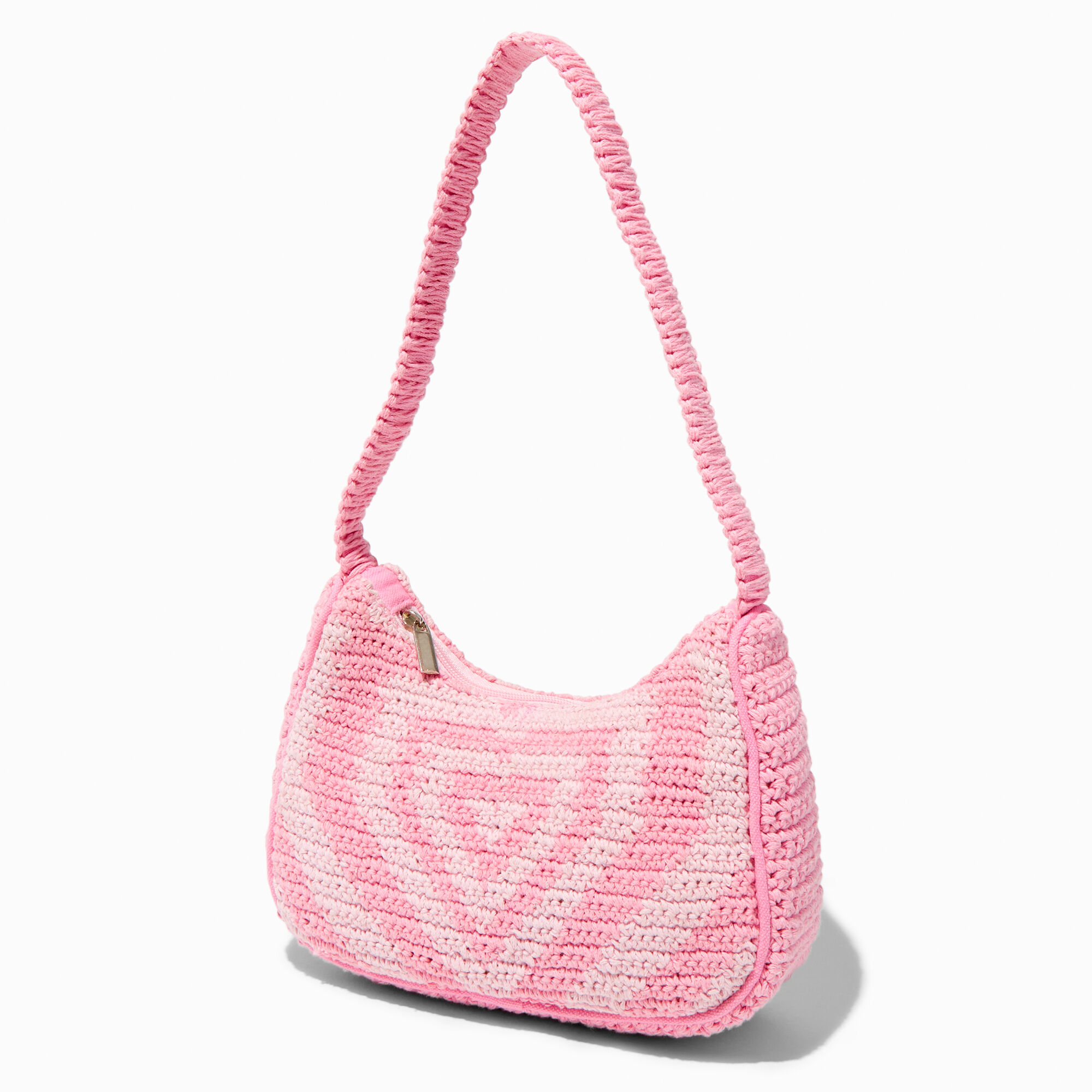 View Claires Crochet Heart Shield Shoulder Handbag Pink information
