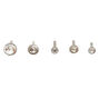 Clous arri&egrave;re plat pour piercing labret avec strass et diff&eacute;rents tops 1,2&nbsp;mm couleur argent&eacute;e - Lot de 5,