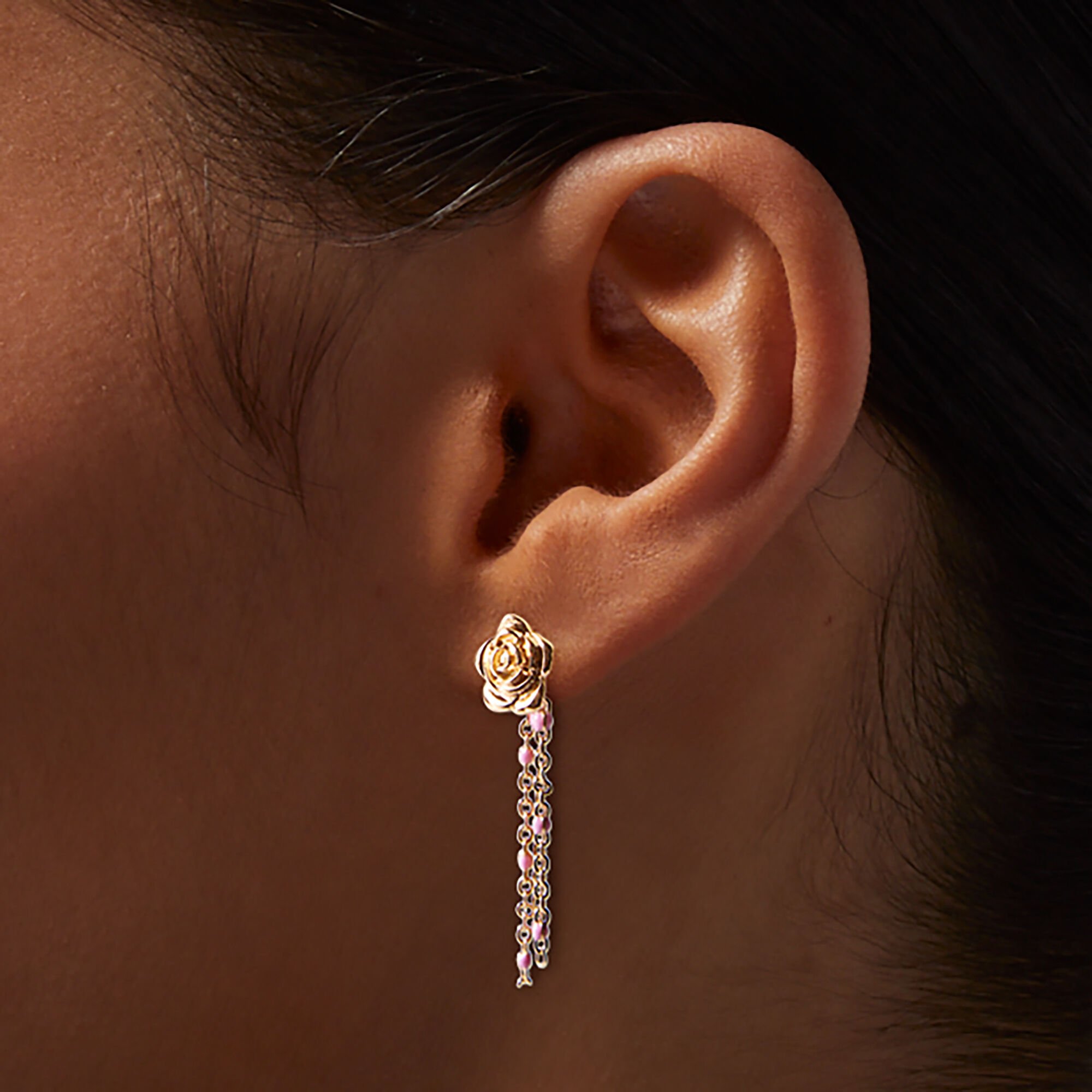 Gold-tone Carved Rose Beaded Front & Back Drop Earrings,