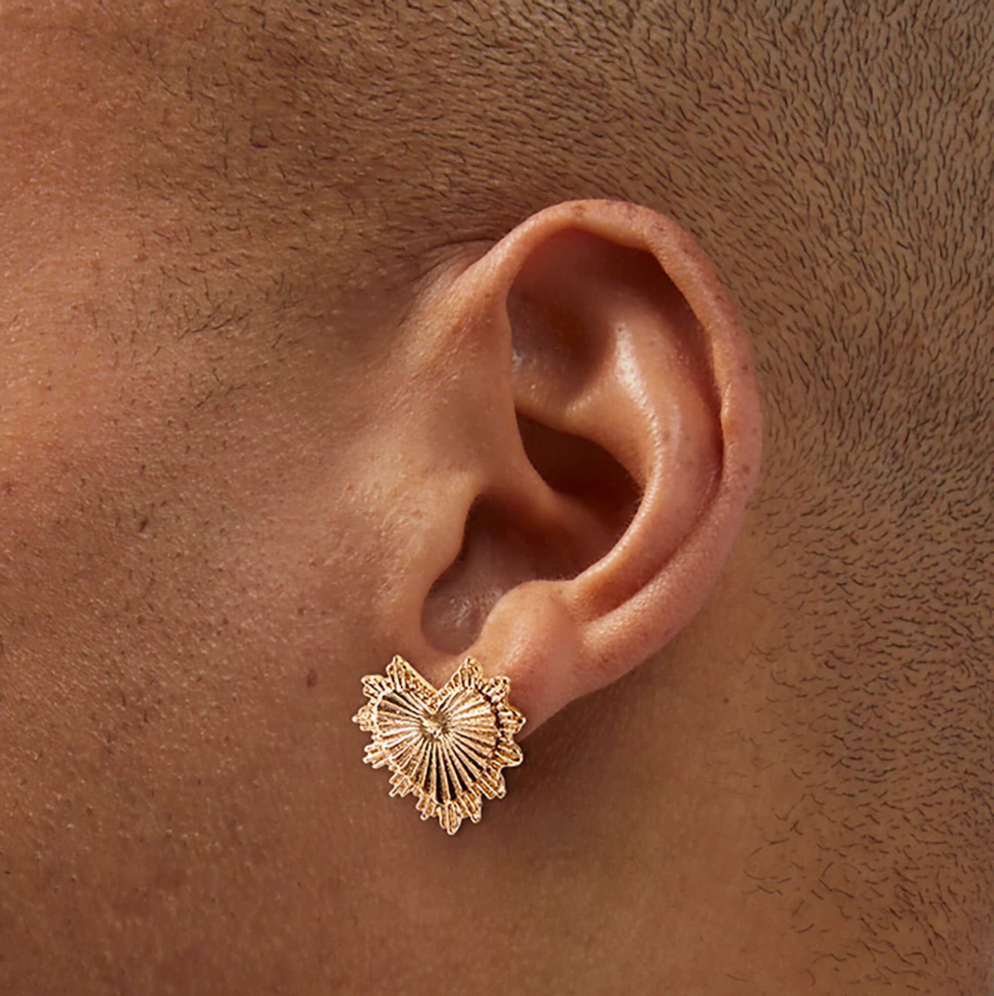 Gold-tone Radiating Heart Stud Earrings,