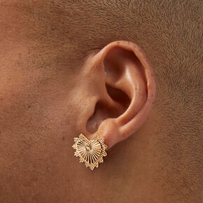 Gold-tone Radiating Heart Stud Earrings,