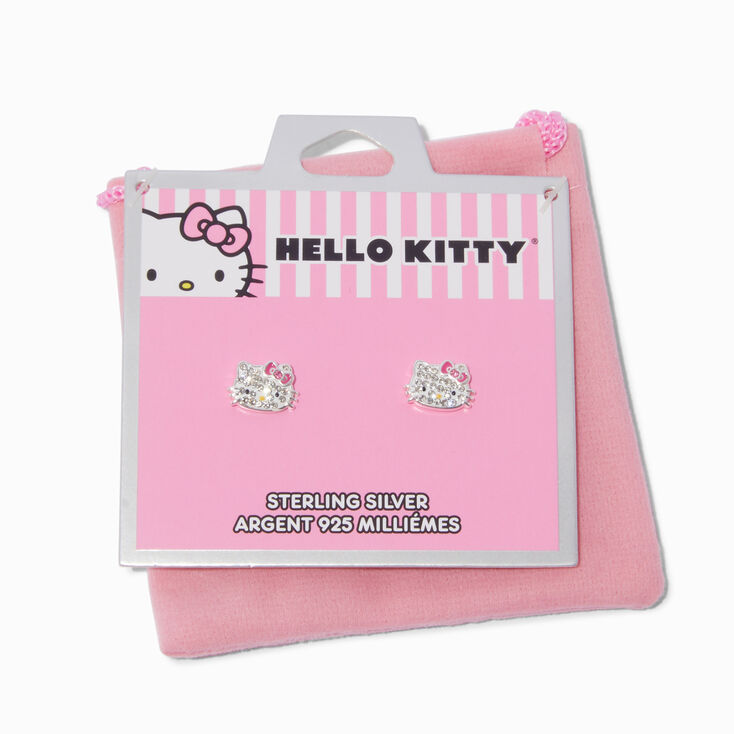 Sterling Silver Hello Kitty&reg; Pav&eacute; Crystal Stud Earrings,