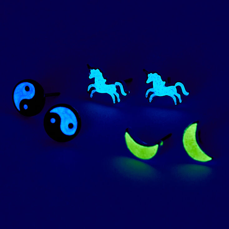 Glow In The Dark Motif Stud Earrings - 3 Pack,