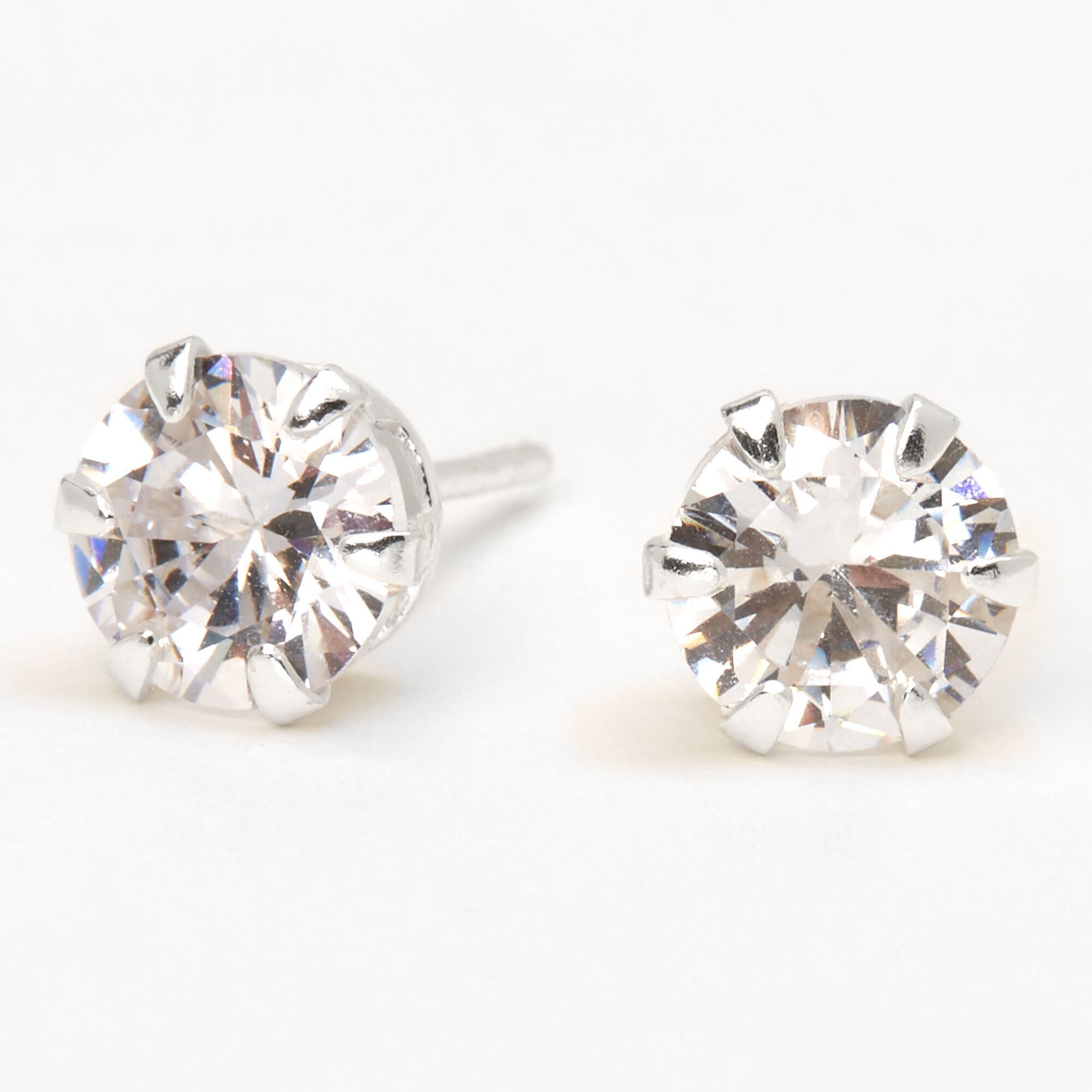 C LUXE by Claire's Sterling Silver Cubic Zirconia 7mm Round Cupcake Stud Earrings,