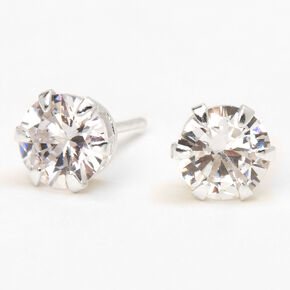 C LUXE by Claire&#39;s Sterling Silver Cubic Zirconia 7mm Round Cupcake Stud Earrings,