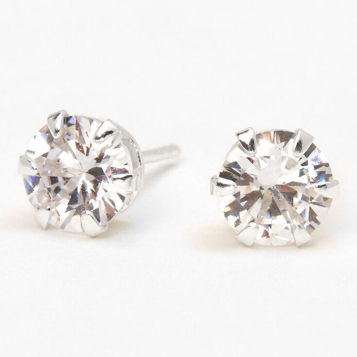 C LUXE by Claire&#39;s Sterling Silver Cubic Zirconia 7mm Round Cupcake Stud Earrings,