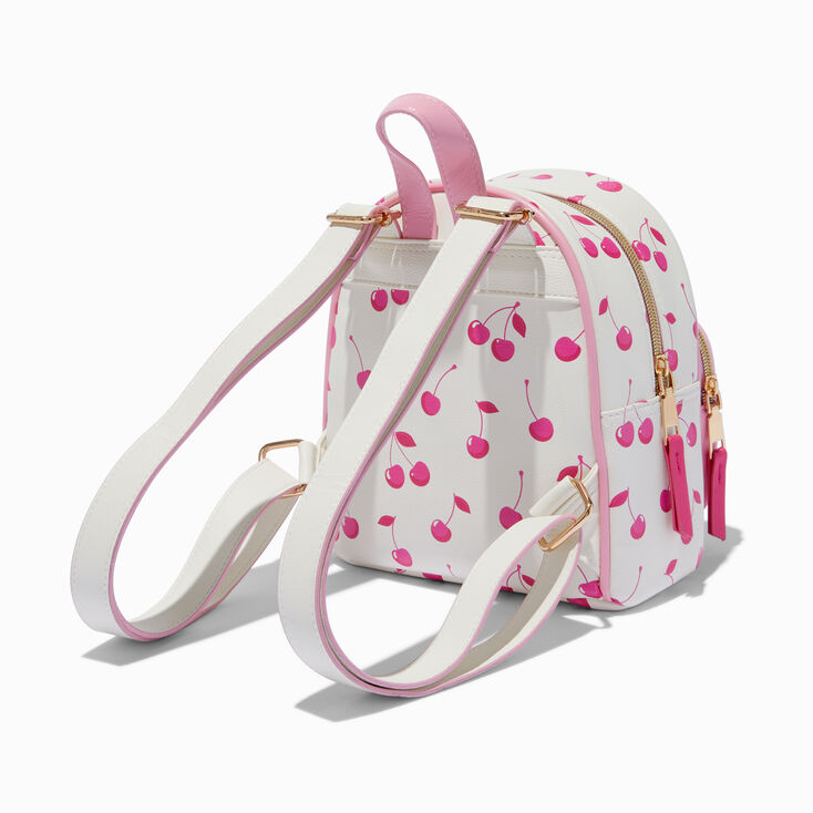 Pink Cherry White Quilted Mini Backpack,