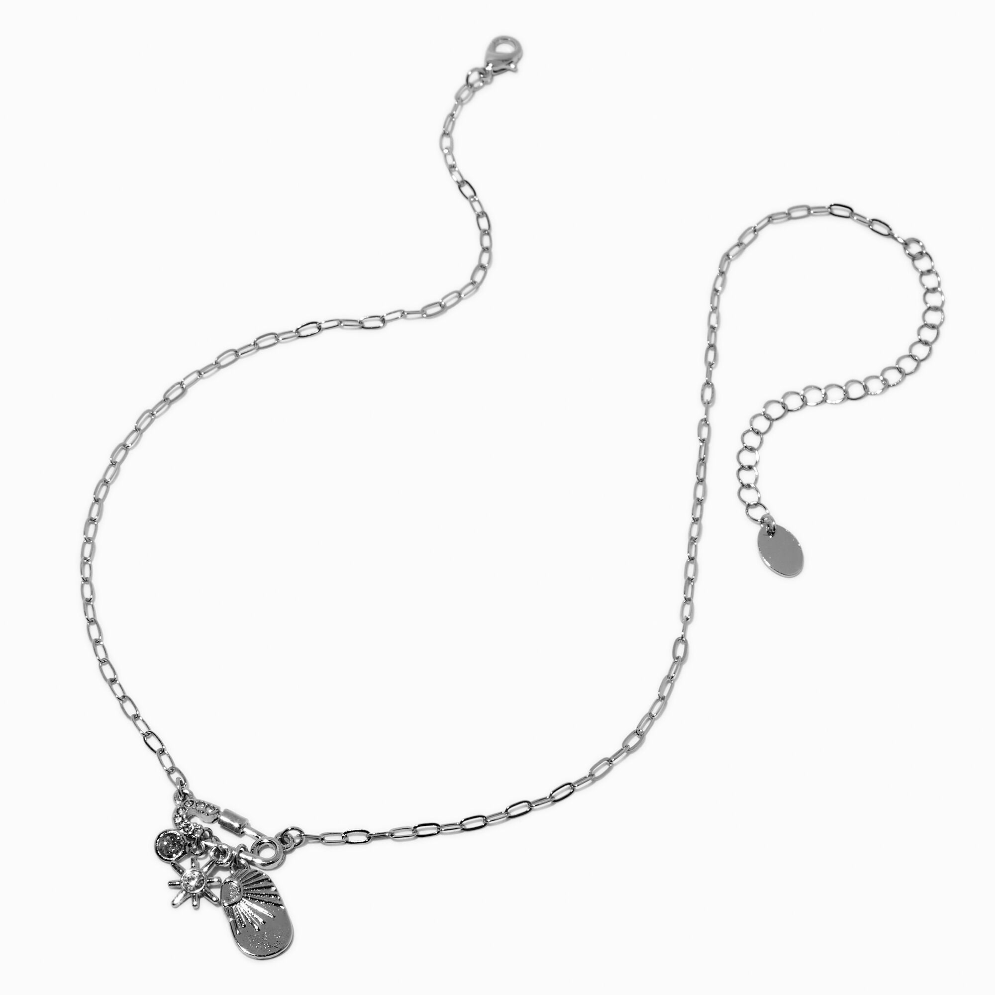 Silver-tone Cubic Zirconia Safety Pink Charm Pendant Necklace,