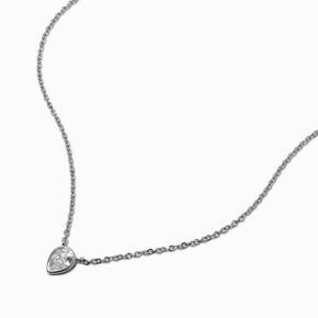 Silver-tone Cubic Zirconia Teardrop Pendant Necklace,