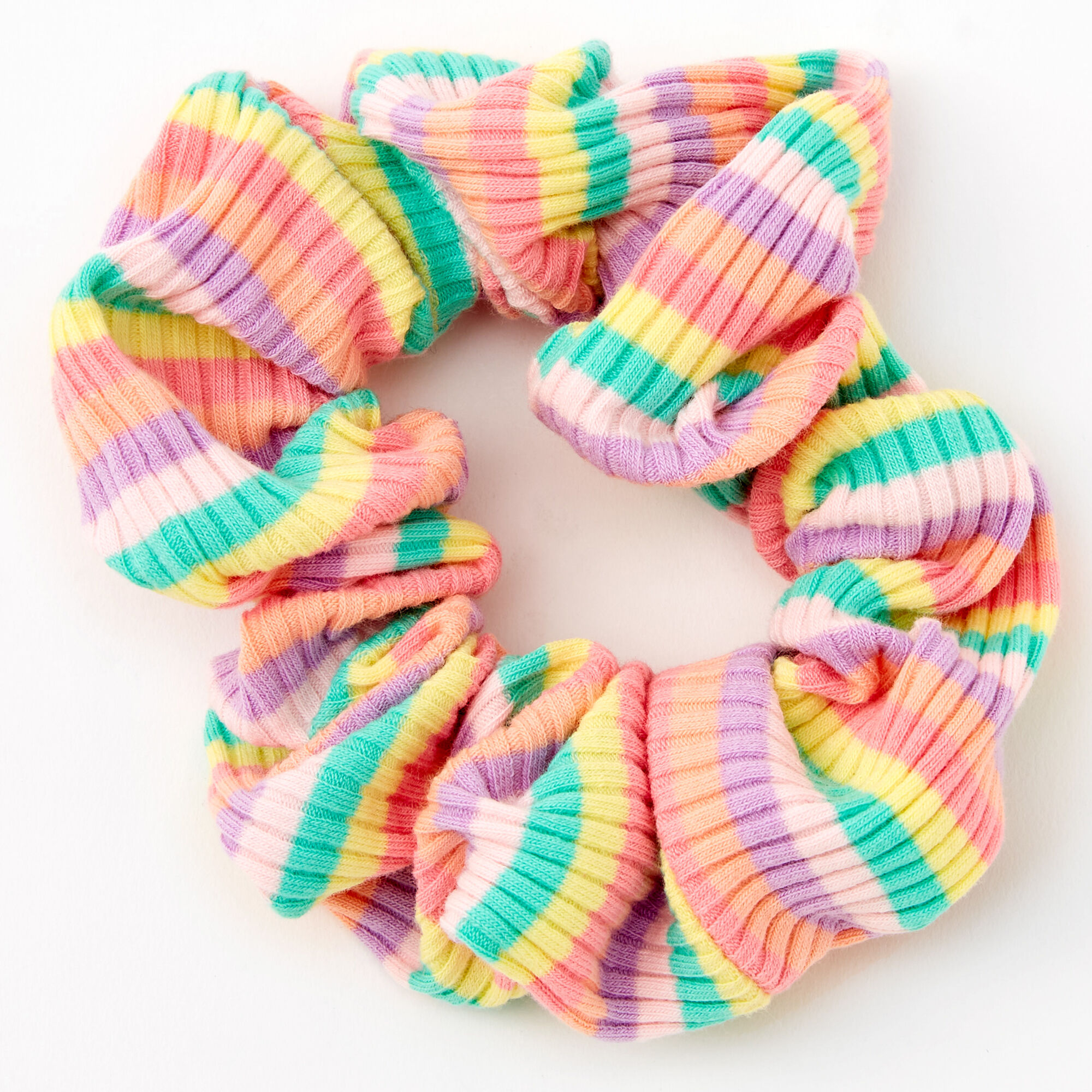 Medium Rainbow Striped Ribbed Hair Scrunchie,