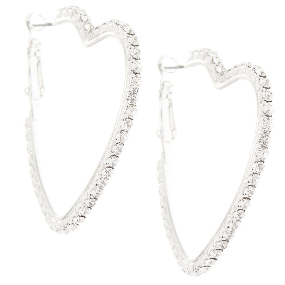 Rhinestone heart clearance hoop earrings
