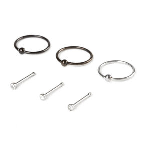 Mixed Metal 20G Crystal Nose Studs &amp; Hoops - 6 Pack,