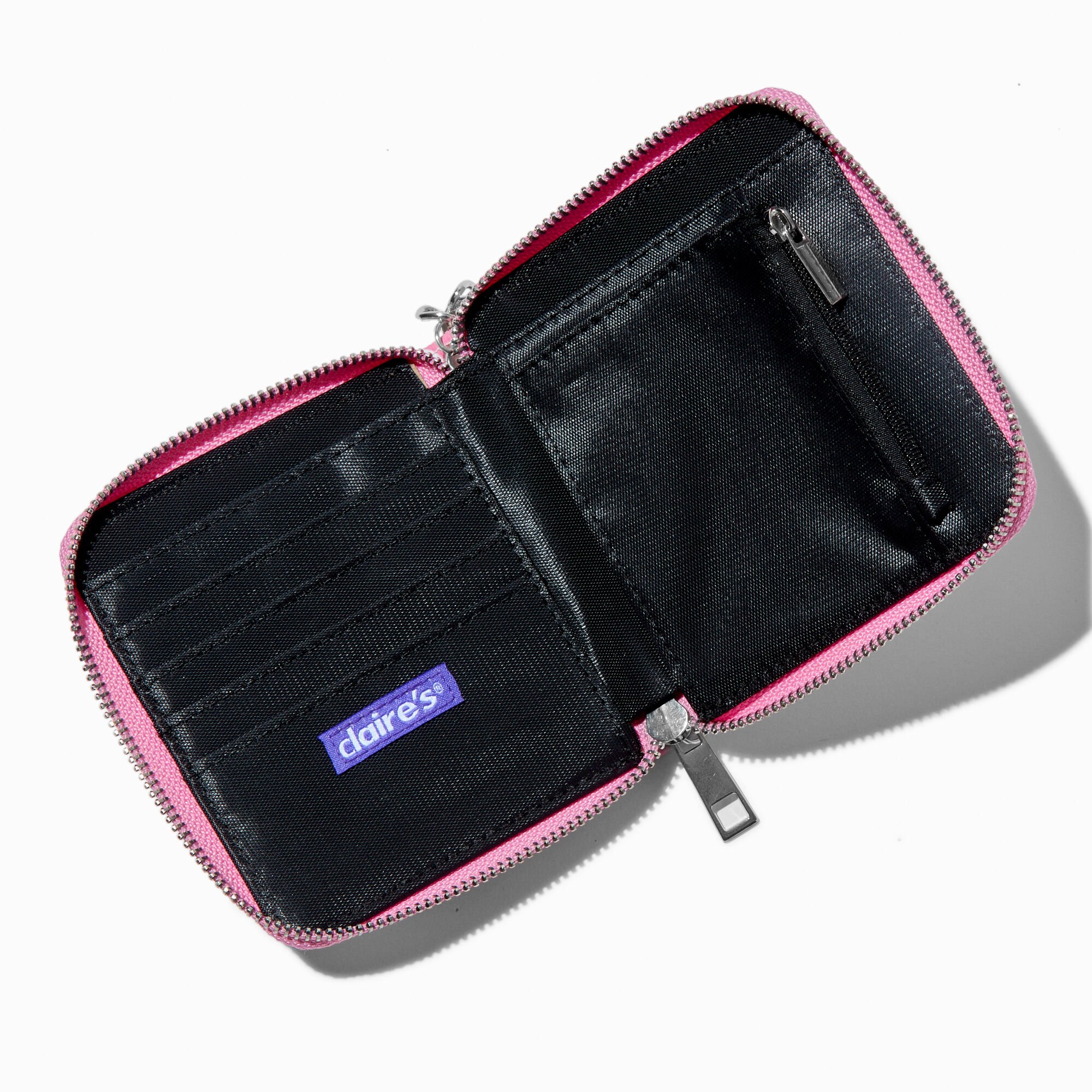 Pink Cow Print Chain Handle Zip Around Wallet,