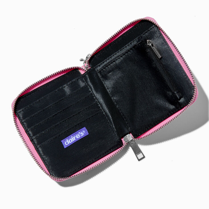 Pink Cow Print Chain Handle Zip Around Wallet,
