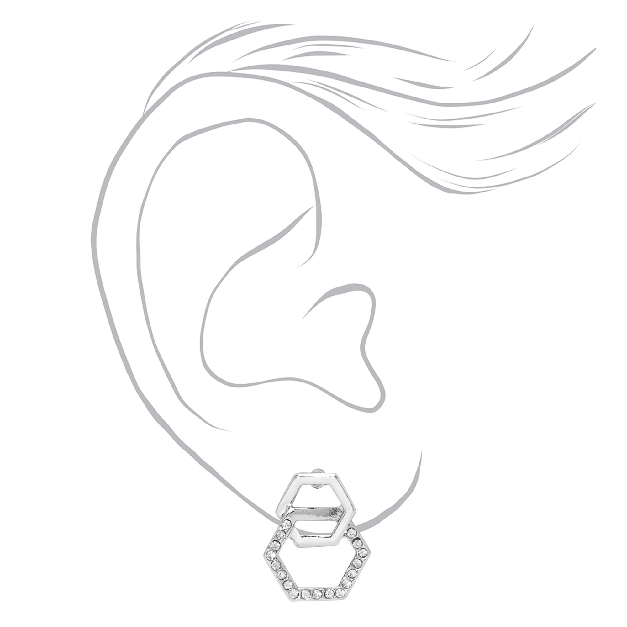Silver Double Hexagon Stud Earrings,
