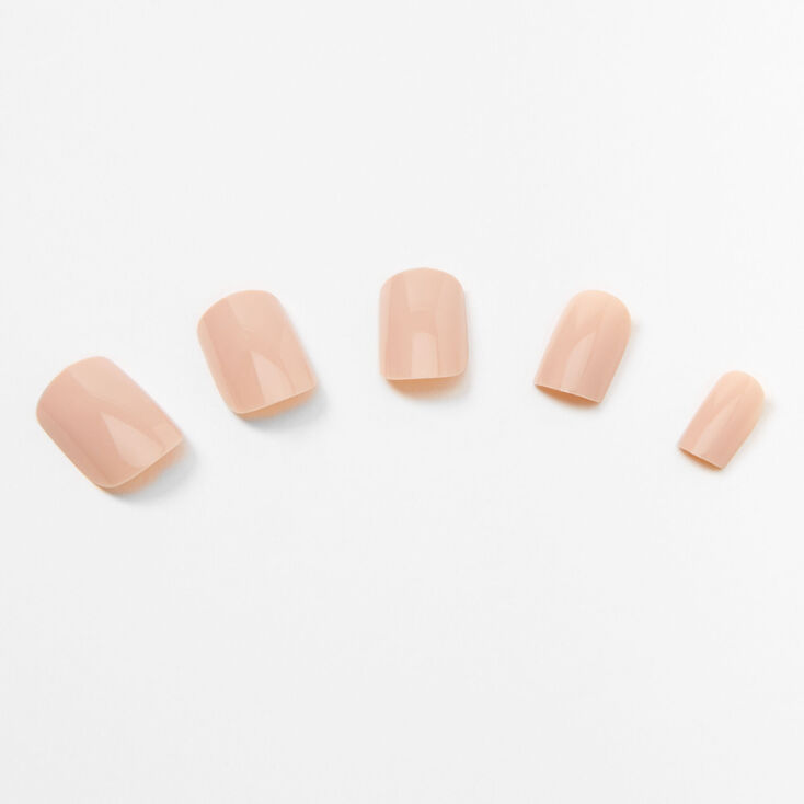 Glossy Square Faux Nail Set - Nude, 24 Pack,