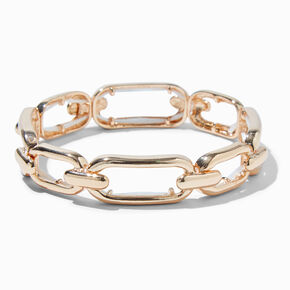 Gold-tone Rectangular Chain Link Stretch Bracelet,