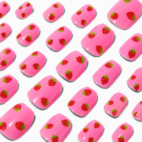 Faux ongles vegan autocollants ballerine fraise roses - Lot de 24,