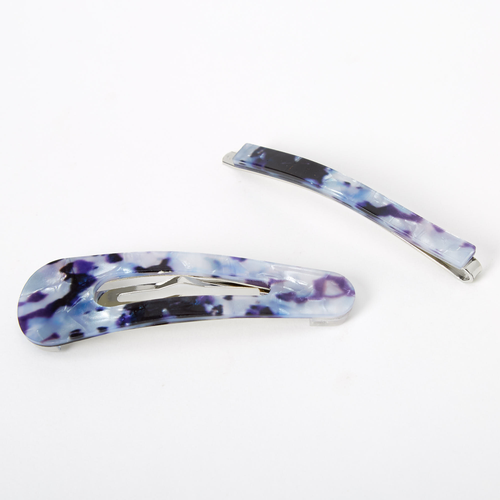Tortoiseshell Resin Hair Pin & Snap Clip - Blue, 2 Pack,
