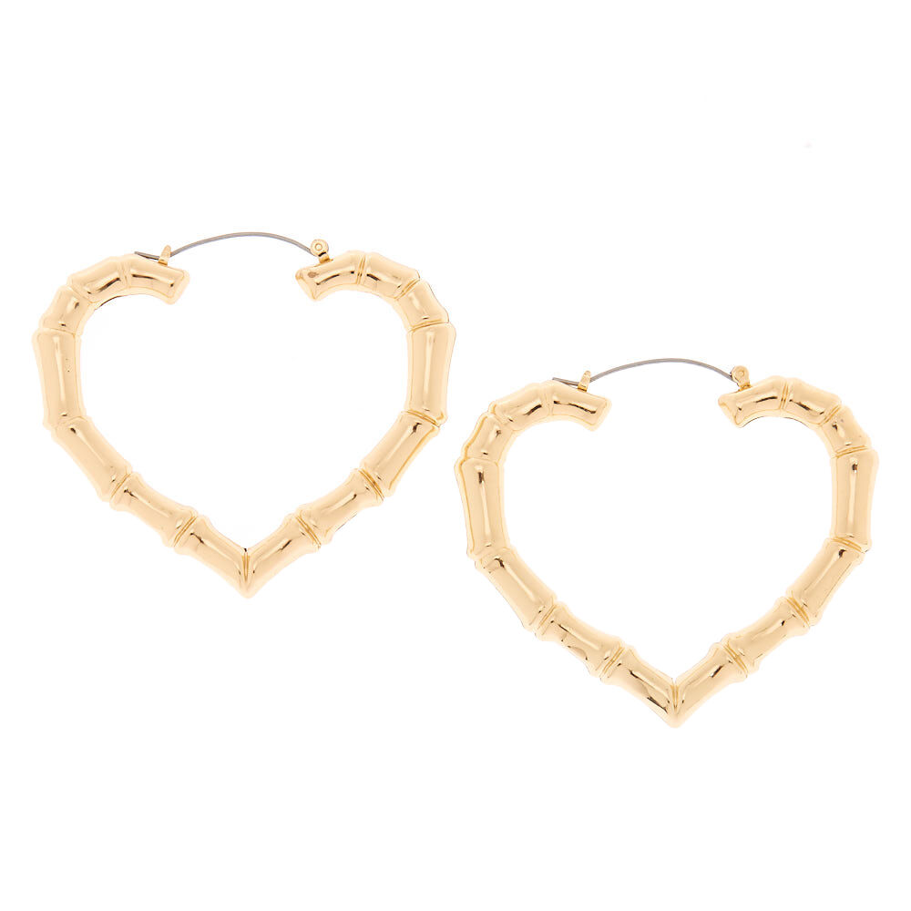 Gold heart sales bamboo earrings