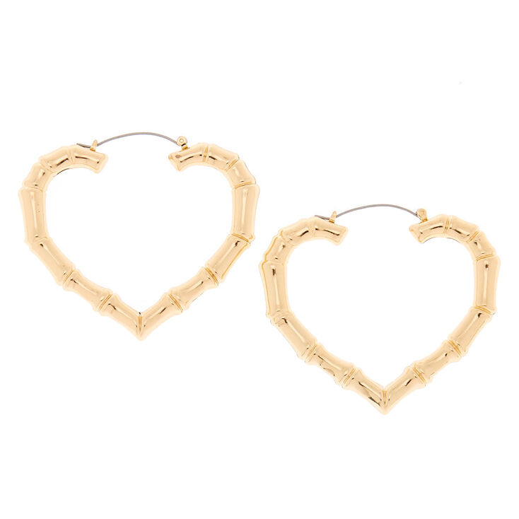 Gold 60MM Heart Bamboo Hoop Earrings,