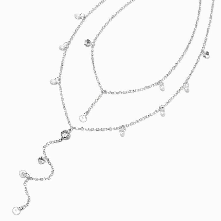 Silver-tone Cubic Zirconia Drip Y-Neck Multi-Strand Necklace,