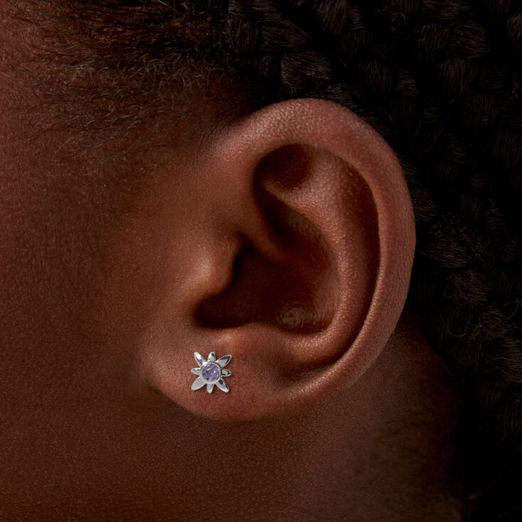 Silver-tone Star Bursts Stud Earrings - 9 Pack ,