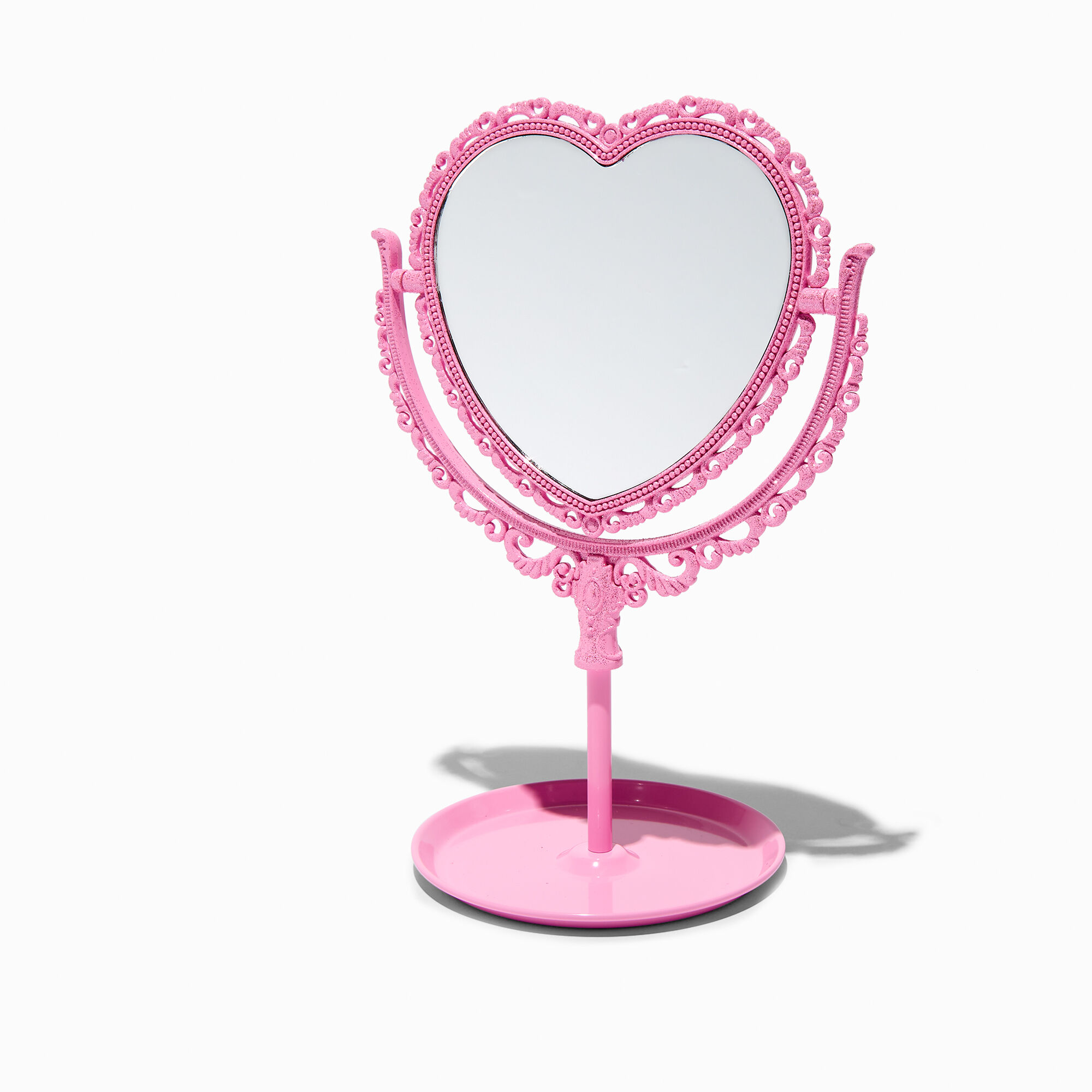 View Claires HeartShaped Tabletop Mirror Pink information