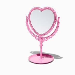Miroir de table rose en forme de c&oelig;ur,