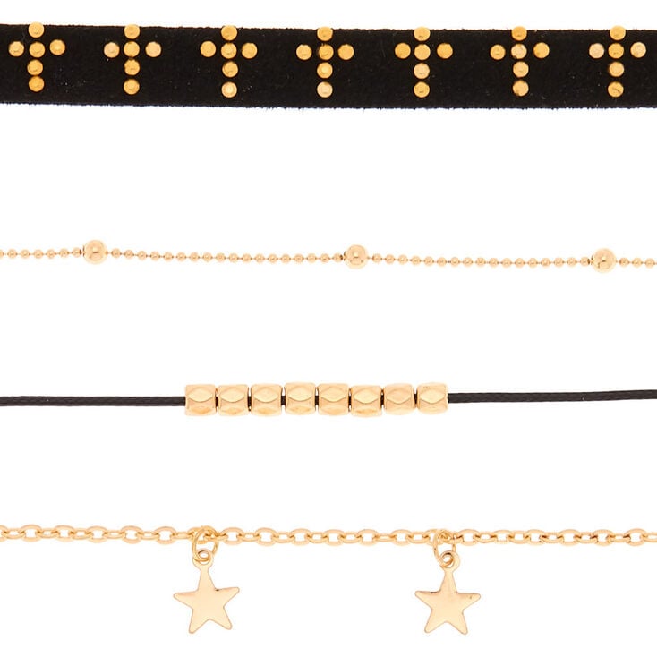 Gold Spiritual Choker Necklaces - Black, 4 Pack,