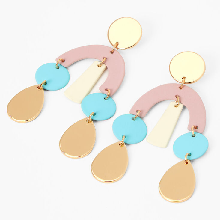 Gold 2&quot; Pastel Geometric Drop Earrings,
