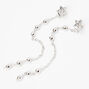 Silver 3&quot; Embellished Star Linear Front and Back Drop Earrings,