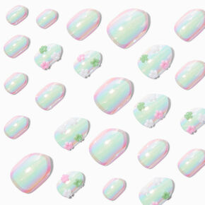 3D Daisy Charm Iridescent Stiletto Press On Faux Nail Set - 24 Pack,