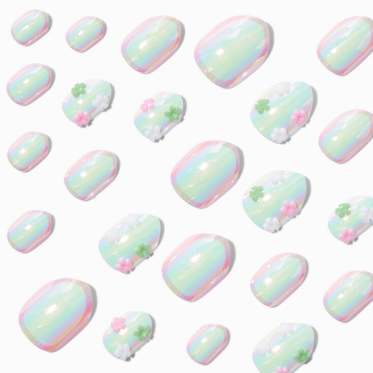 3D Daisy Charm Iridescent Stiletto Press On Faux Nail Set - 24 Pack,